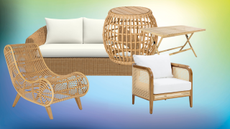 rattan outdoor furniture in a collage
