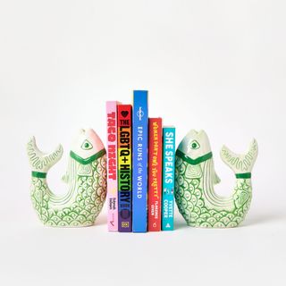 Oliver Bonas Green & White Ceramic Fish Book Ends