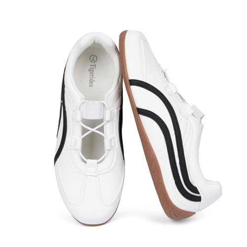 Tigeridea Mary Jane Sneakers for Women Walking Tennis Flat Shoes, White, 11