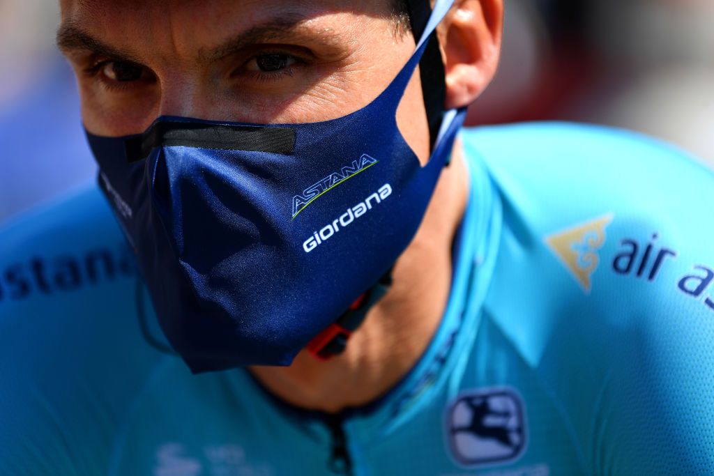 BEZIERS FRANCE AUGUST 01 Start Luis Leon Sanchez Gil of Spain of Colombia and Astana Pro Team Giordana Mask Covid Safe measures during the 44th La Route dOccitanie La Depeche du Midi 2020 Stage 1 a 187km stage from Saint Affrique to Cazouls ls Bziers RouteOccitanie RDO2020 on August 01 2020 in Beziers France Photo by Justin SetterfieldGetty Images