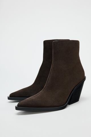 Split Suede Cowboy High Heel Ankle Boots