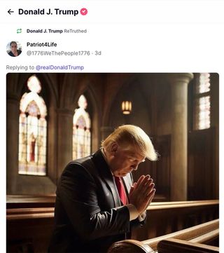 AI-generated image of Donald Trump praying with six fingers
