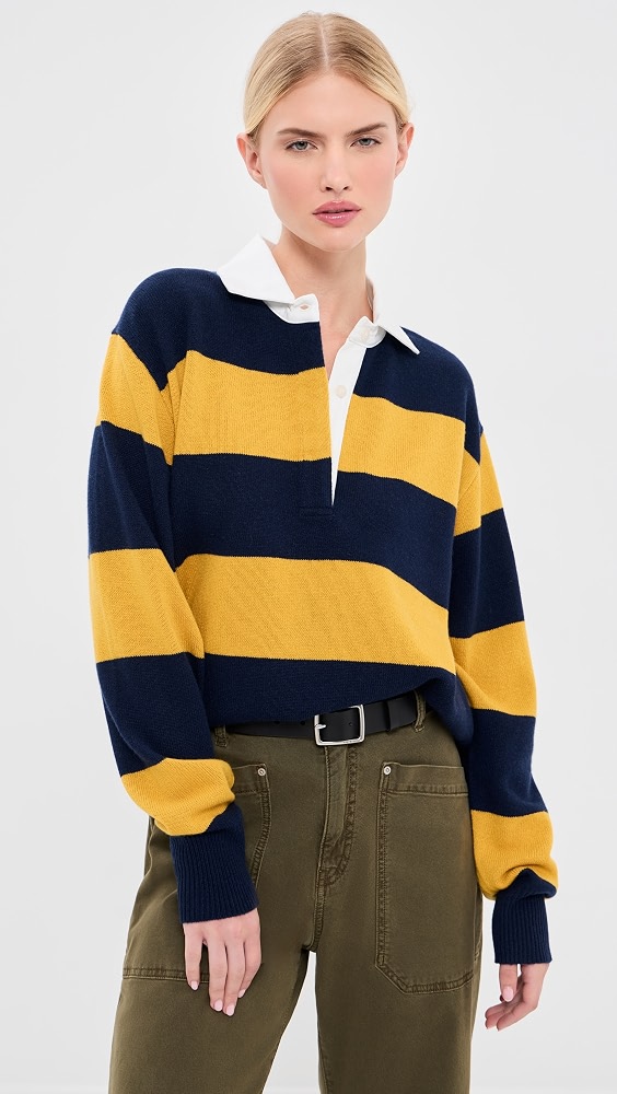 Rashida Rugby Sweater - Navy/amber Stripe