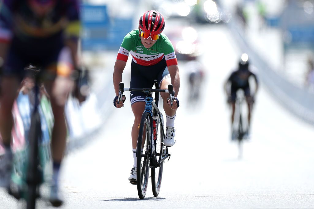PEREIRO DE AGUIAR SPAIN SEPTEMBER 04 Elisa Longo Borghini of Italy and Team Trek Segafredo crosses the finishing line during the 7th Ceratizit Challenge By La Vuelta 2021 Stage 3 a 1079km stage from Estacin de Montaa de Manzaneda to Pereiro de Aguiar ChallengeVuelta CERATIZITChallenge21 on September 04 2021 in Pereiro de Aguiar Spain Photo by Gonzalo Arroyo MorenoGetty Images