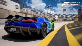 Forza Horizon 5 Blue-Green Xbox-PlayStation themed Lamborghini from the rear