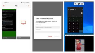 screenshots showing how the author connected Remote Desktop to Windows via Android