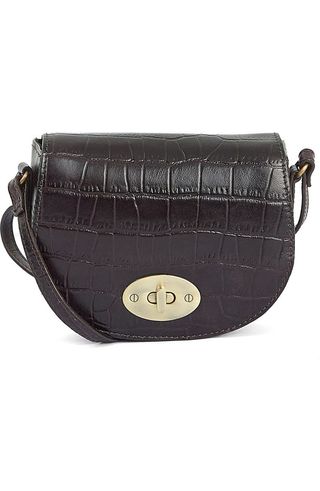 Eilein Croc Embossed Leather Saddle Crossbody Bag