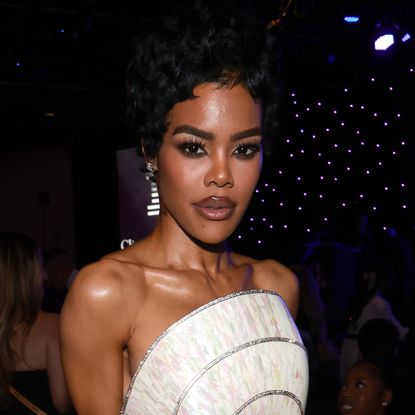 Teyana Taylor wearing a breastplate couture gown at the 68th GRAMMY Awards Pre-GRAMMY Gala on January 31, 2026 in Los Angeles, California