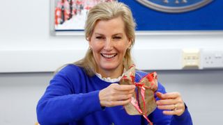Duchess Sophie makes a Christmas wreath during a visit to Disability Initiative Resource Centre in 2021