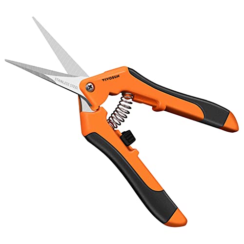 Vivosun 6.5 Inch Gardening Scissors Hand Pruner Pruning Shear With Straight Stainless Steel Blades Orange 1-Pack