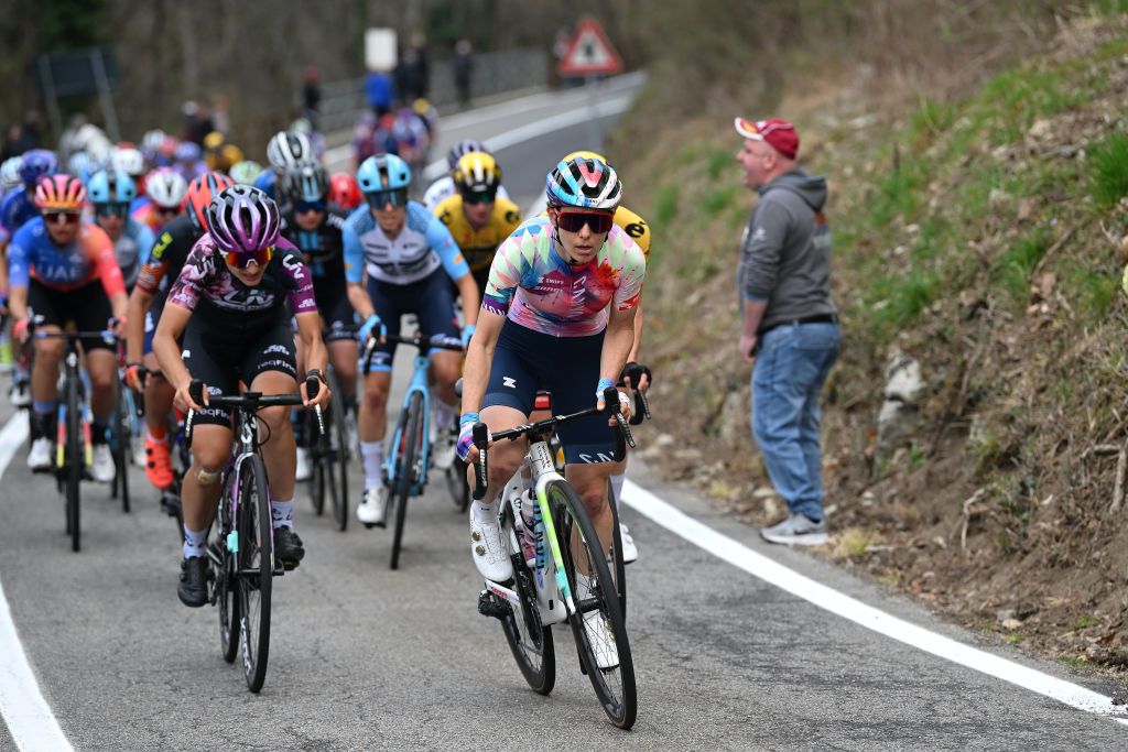 CITTIGLIO ITALY MARCH 19 Elise Chabbey of Switzerland and Team CanyonSRAM Racing competes during the 24th Trofeo Alfredo BindaComune di Cittiglio 2023 Womens Elite a 139km one day race from Maccagno con Pino e Veddasca to Cittiglio UCIWWT on March 19 2023 in Cittiglio Italy Photo by Dario BelingheriGetty Images