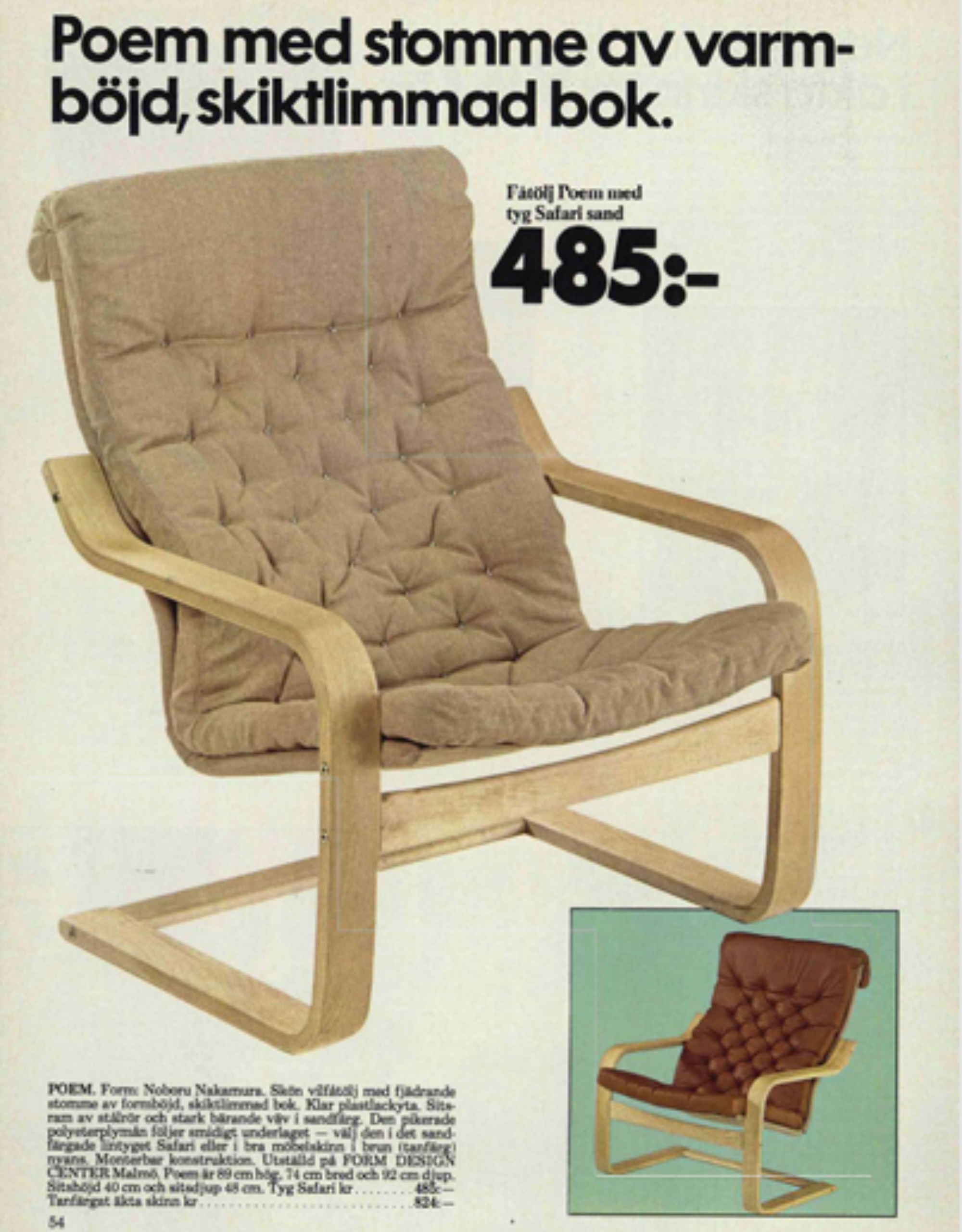IKEA catalogue clipping from origina Poang chair release