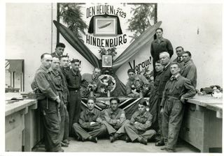 Workers of the Zeppellin factory in Friedrichshafen in Germany.