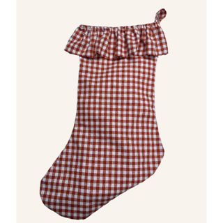 Festive Stocking - Linen - Cinnamon Gingham