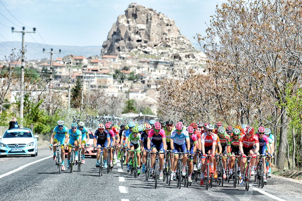 The peloton riders during stage 2 at the Tour of Turkey.