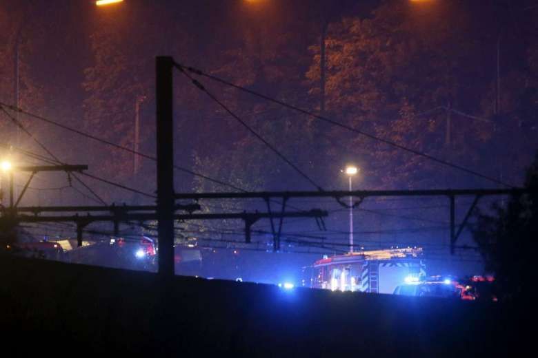 The scene of the train crash Sunday night in Belgium.