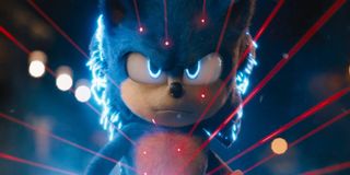 Sonic The Hedgehog painted with multiple laser pointers