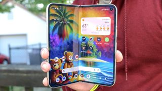 google pixel 9 pro fold held in hand unfolded