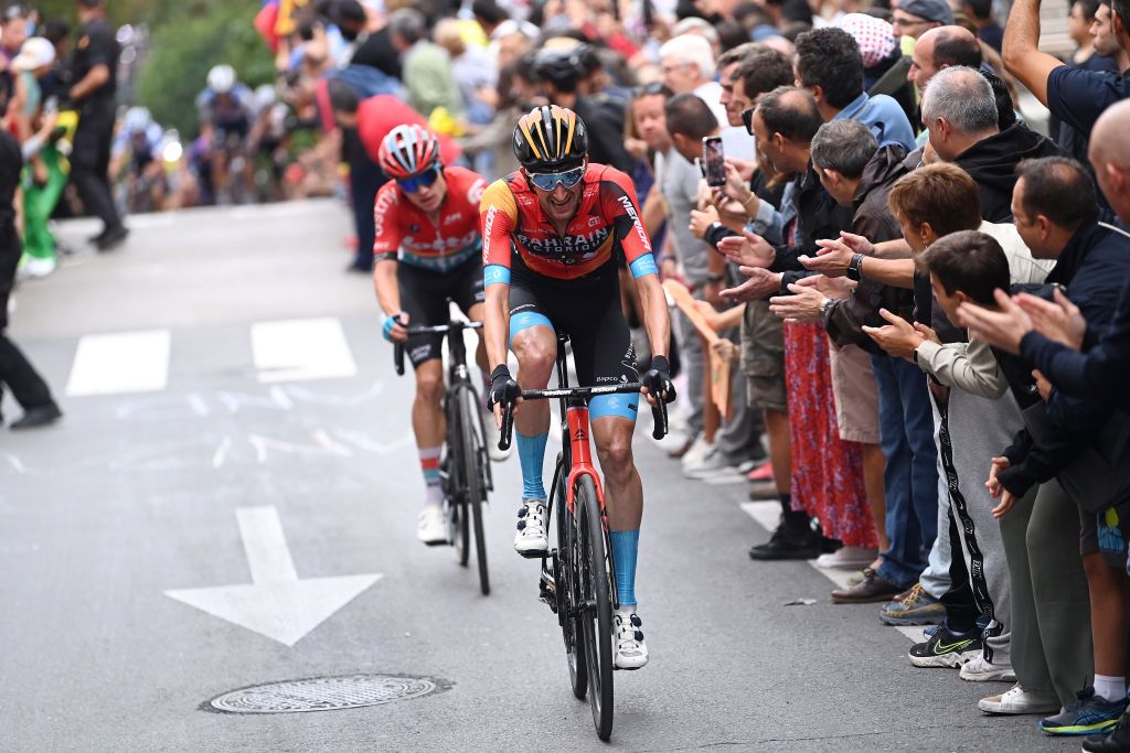 GUADARRAMA SPAIN SEPTEMBER 16 LR Lennert Van Eetvelt of Belgium and Team Lotto Dstny and Wout Poels of The Netherlands and Team Bahrain Victorious compete in the breakaway during the 78th Tour of Spain 2023 Stage 20 a 2078km stage from Manzanares El Real to Guadarrama UCIWT on September 16 2023 in Guadarrama Spain Photo by Tim de WaeleGetty Images