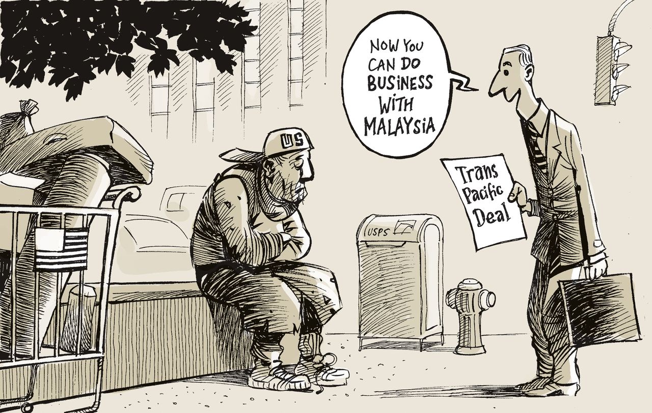 Editorial cartoon World TPP U.S. Malaysia