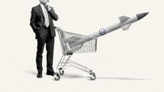 Benjamin Netanyahu with a missile in a shopping trolley