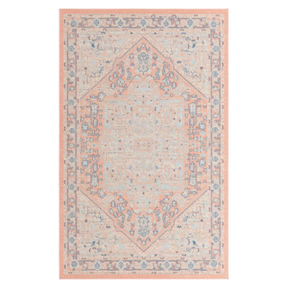 A pastel pink patterned area rug