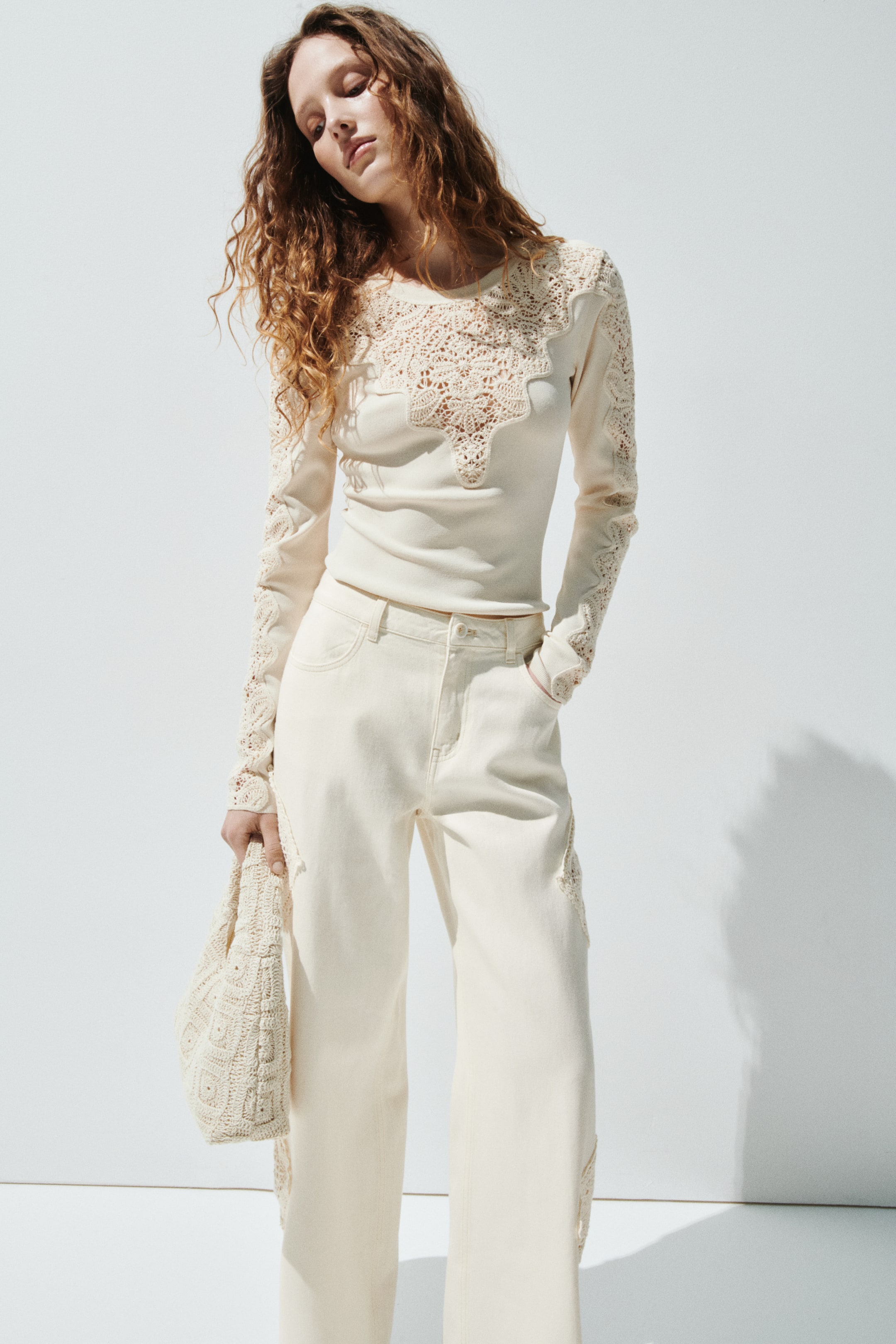 Crochet-Look-Detail Trousers