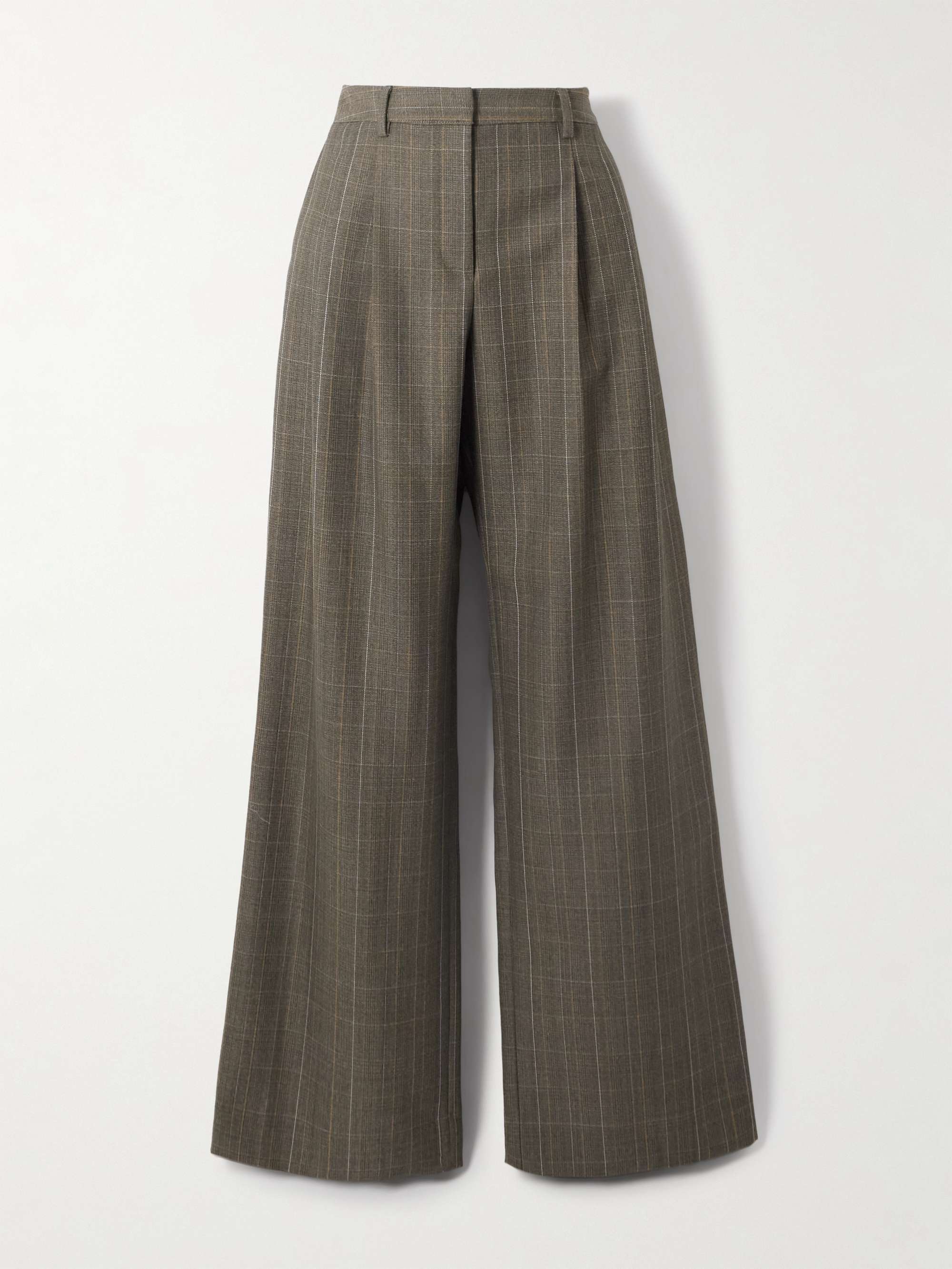 Sulli Pleated Checked Wool Wide-Leg Pants