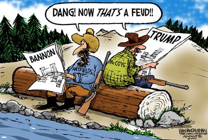 Political cartoon U.S. Trump Steve Bannon breakup Hatfields McCoys