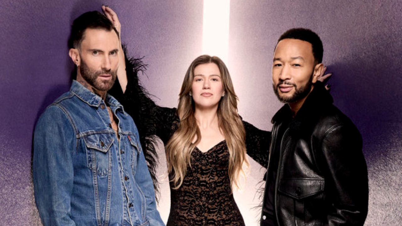 The Voice Season 29 coaches Adam Levine, Kelly Clarkson and John Legend.