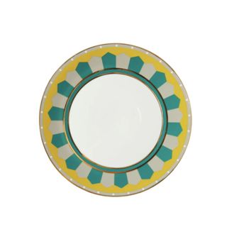 round dinner plate with yellow and green motif 