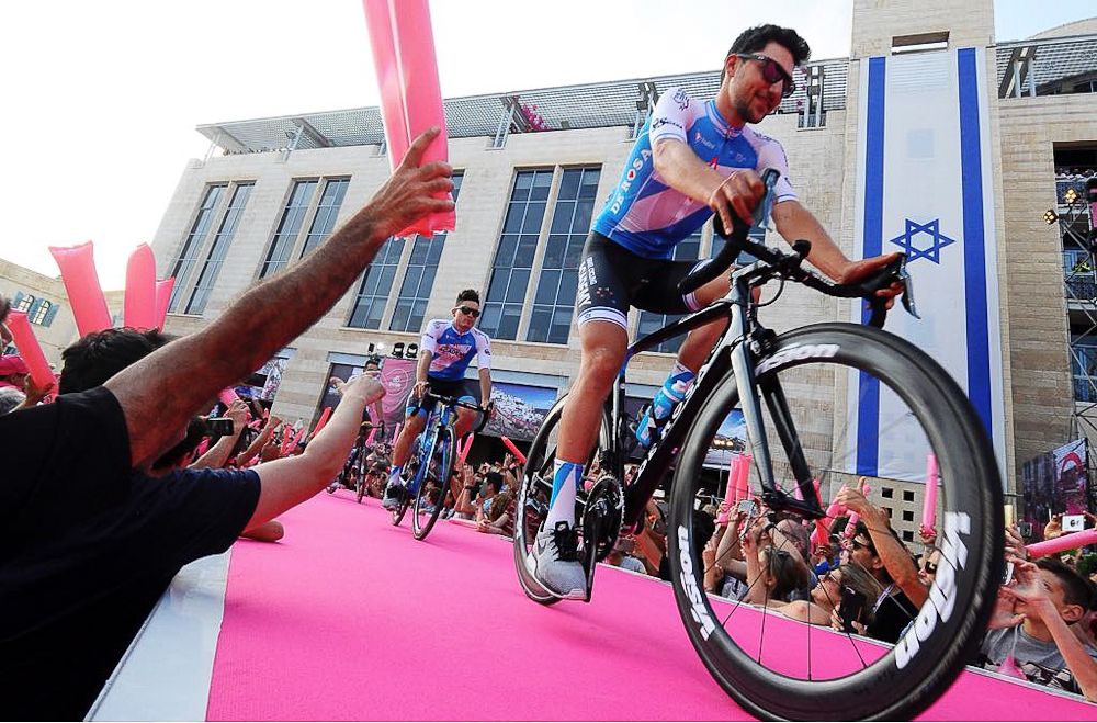 Guy sagiv at the Giro team presentation in Jerusalem