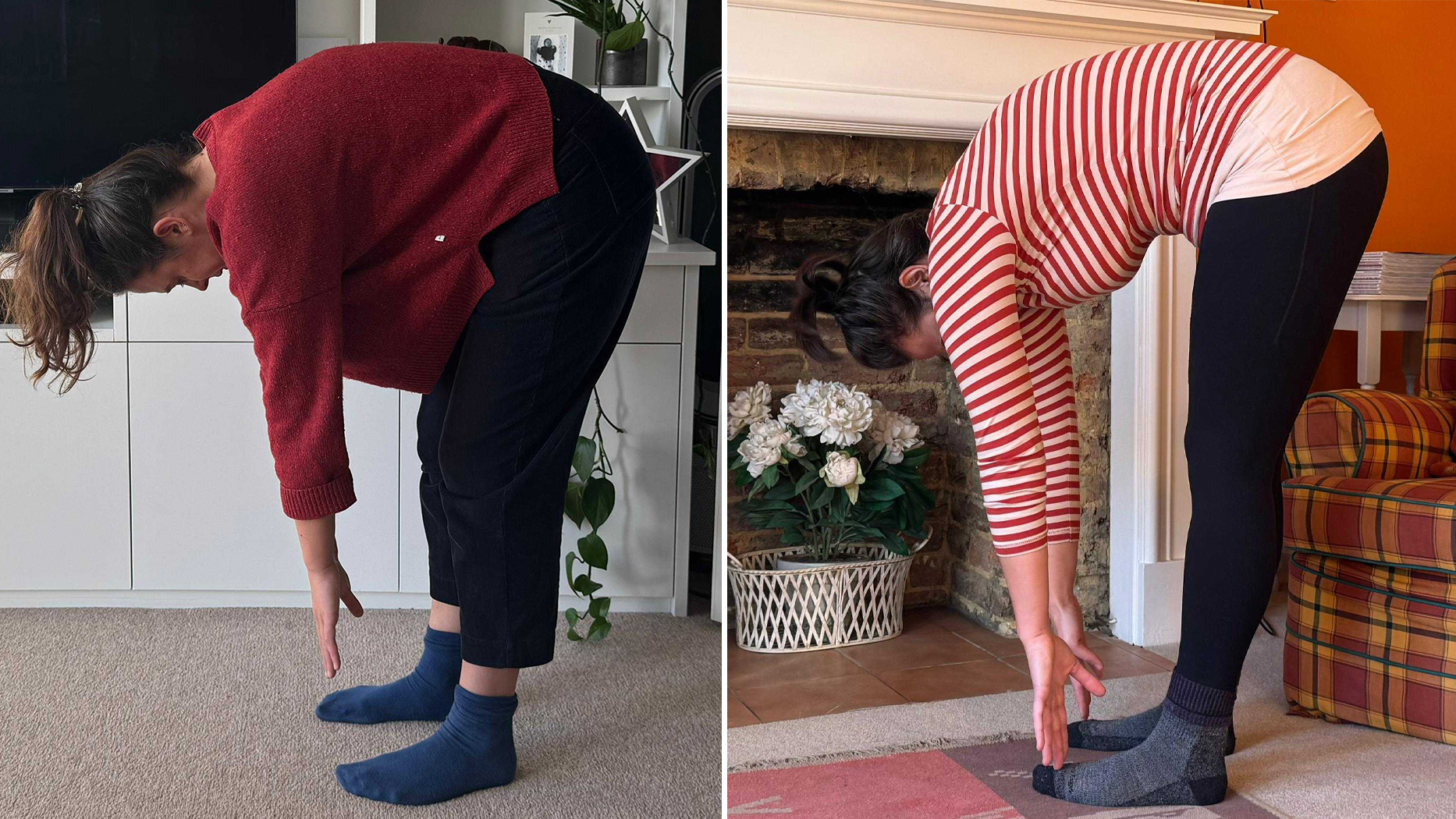 Author stretching on day 1 (left) and on day 31 (right)