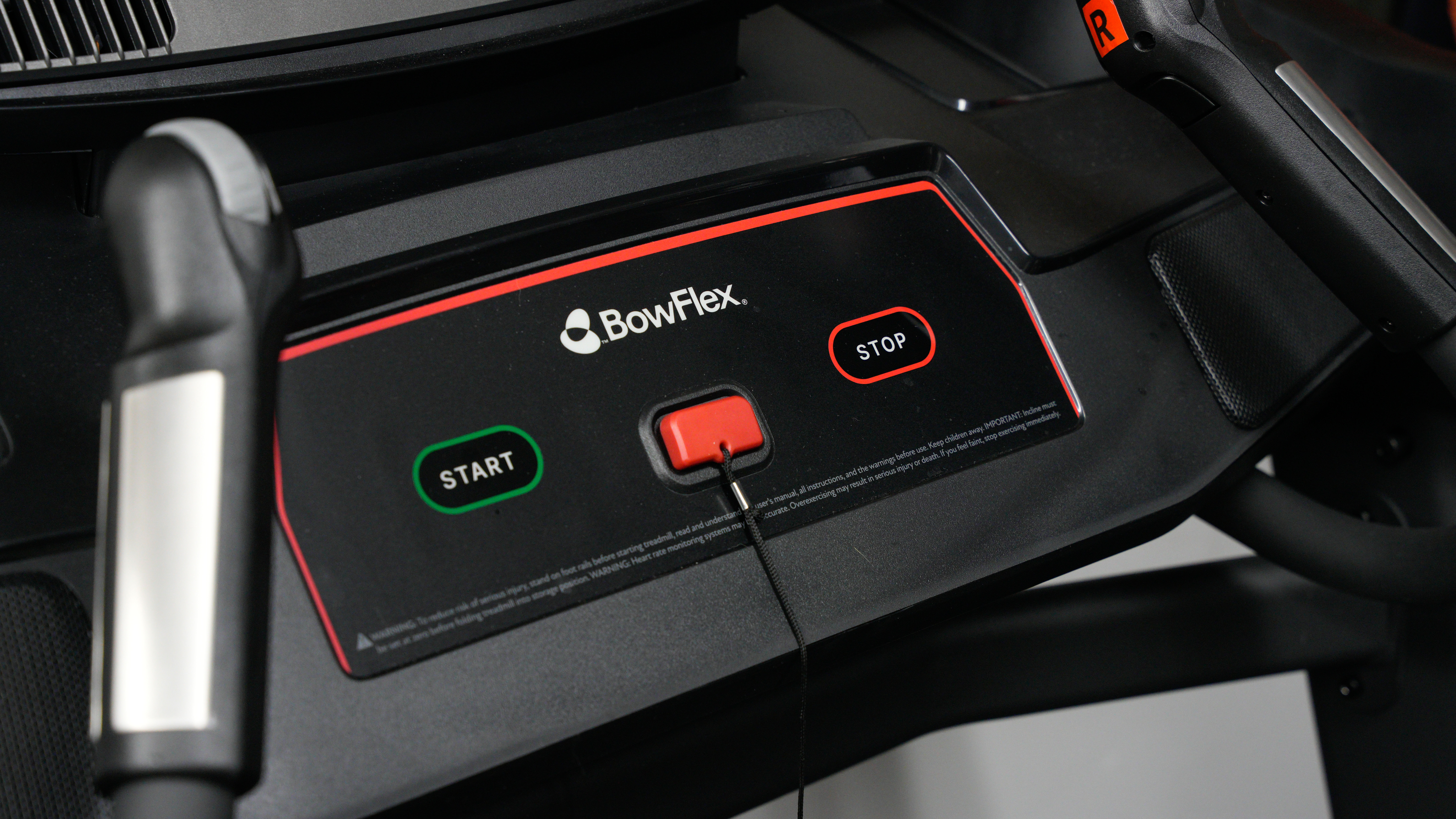 Bowflex T16 close up on stop/start buttons