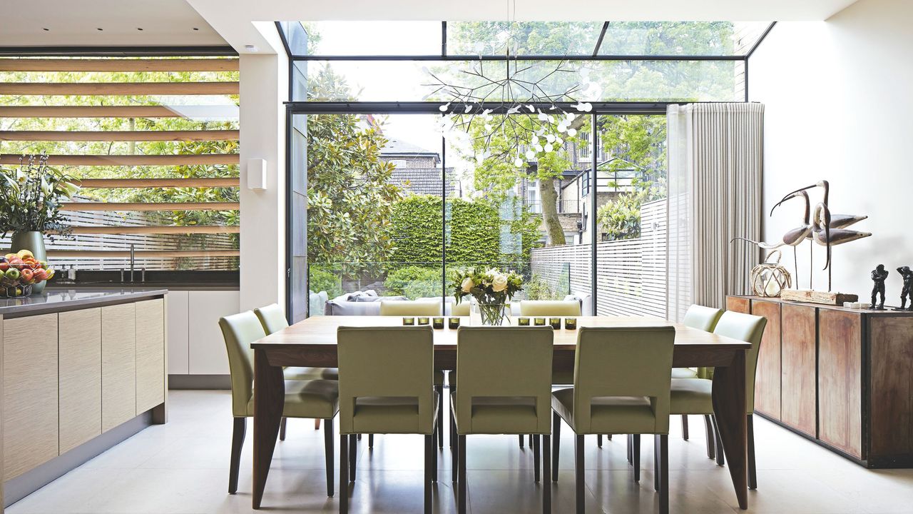 Home extension with large amounts of glazing over the dining area