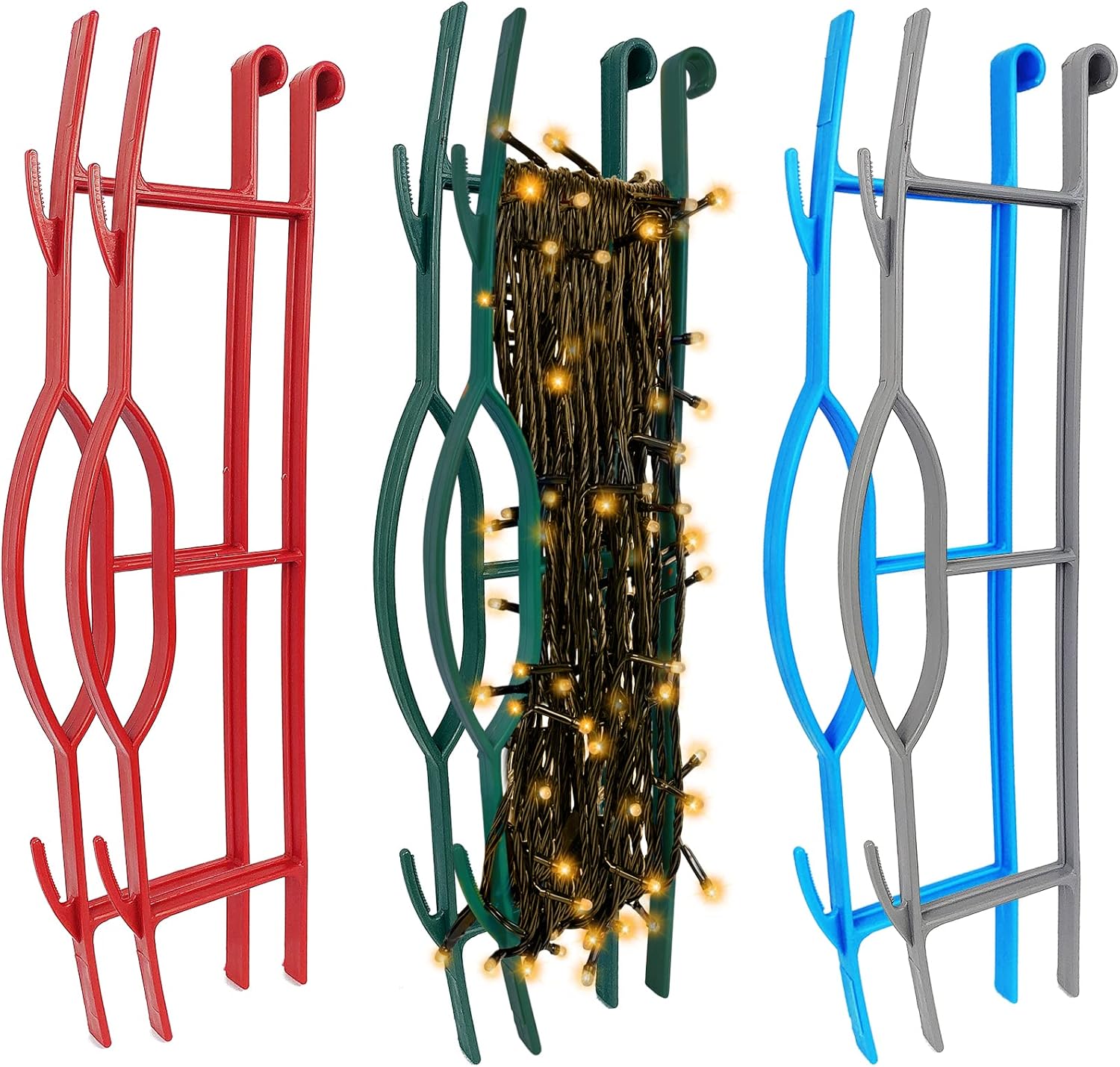 Edsrdus Set of 6 Light &amp;amp; Cord Wind Up Christmas Light Storage, Strong &amp;amp; Hangable, for Organizing Christmas Lights &amp;amp; Electric Cords, Each Holds Up to 164 Ft (2red 2green Grey Blue, 4inch X 16inch)