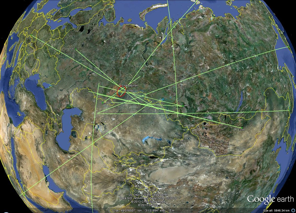 Russian meteor infrasound locations