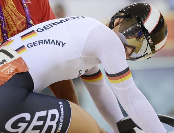 Kristina Vogel (Germany) on the start line during the first day of women's sprint competition.
