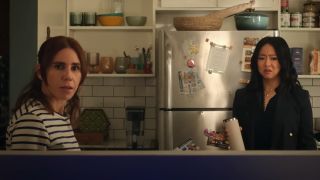 Stephanie Hsu and Zosia Mamet looking upset in Laid