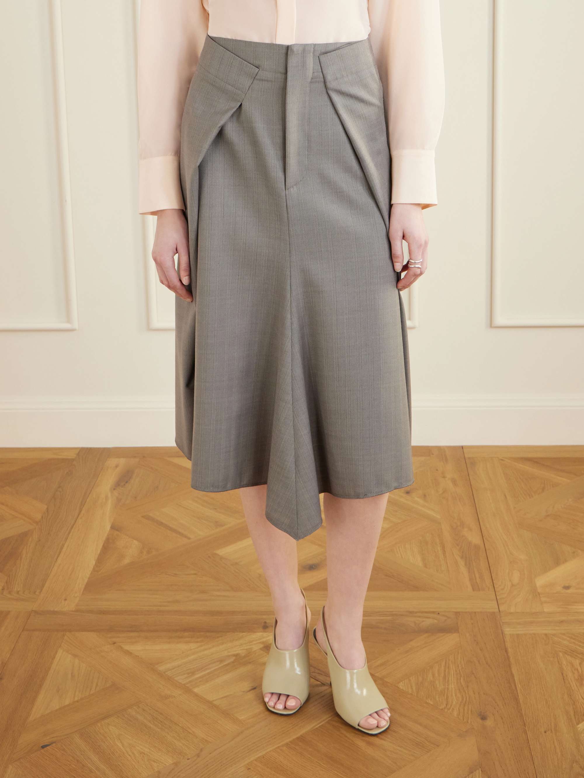 Pleated Wool Midi Skirt