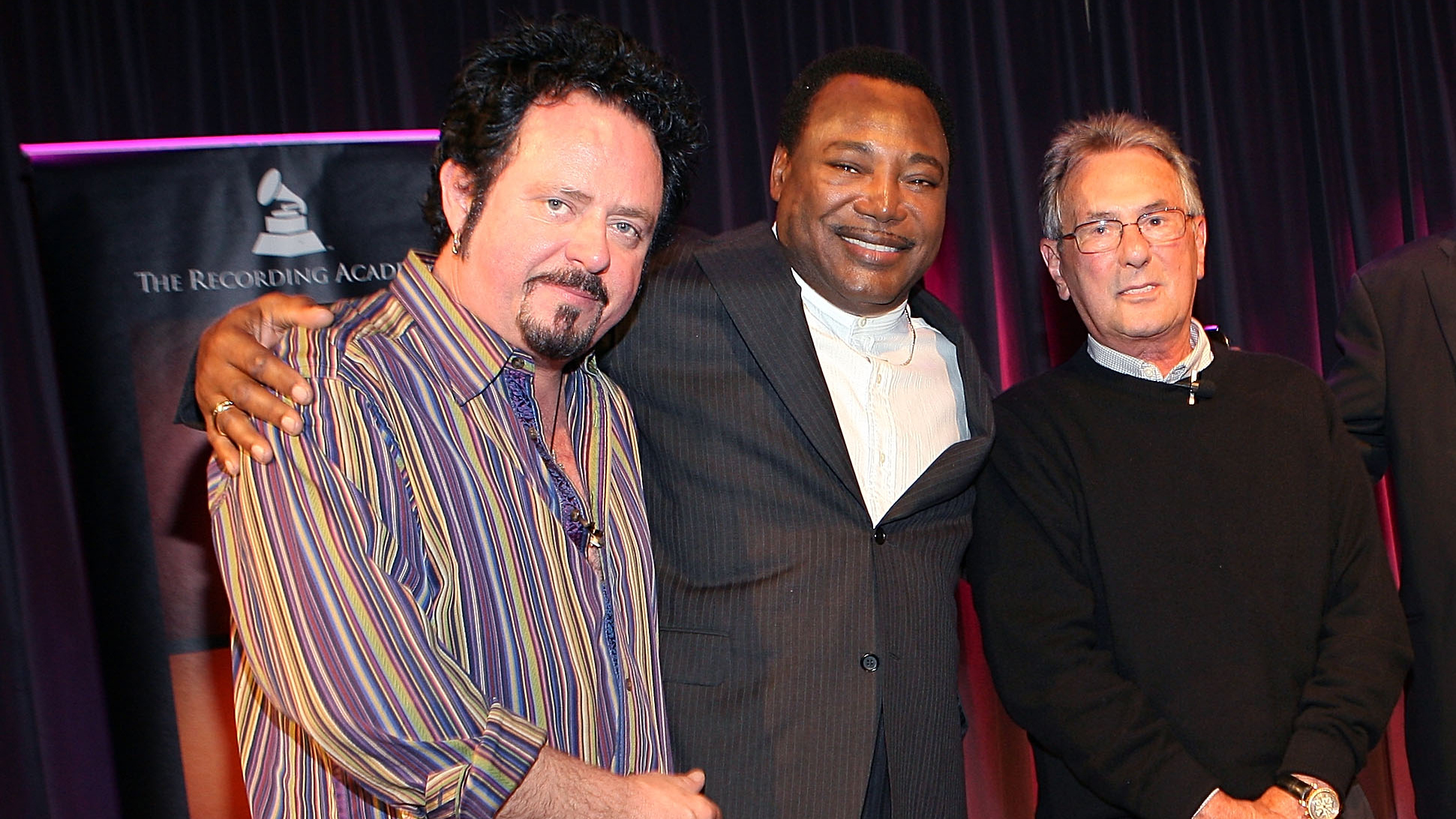 Steve Lukather, singer George Benson, producer Al Schmitt, on April 28, 2009 at the Grammy Museum in Los Angeles, California.