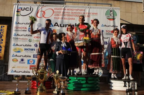 The stage five podium
