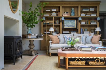 Book shelves with sofa in library