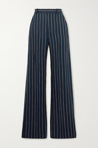 striped blue and white linen pants