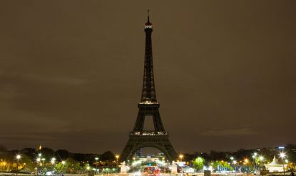 The Eiffel Tower with its lights out. 