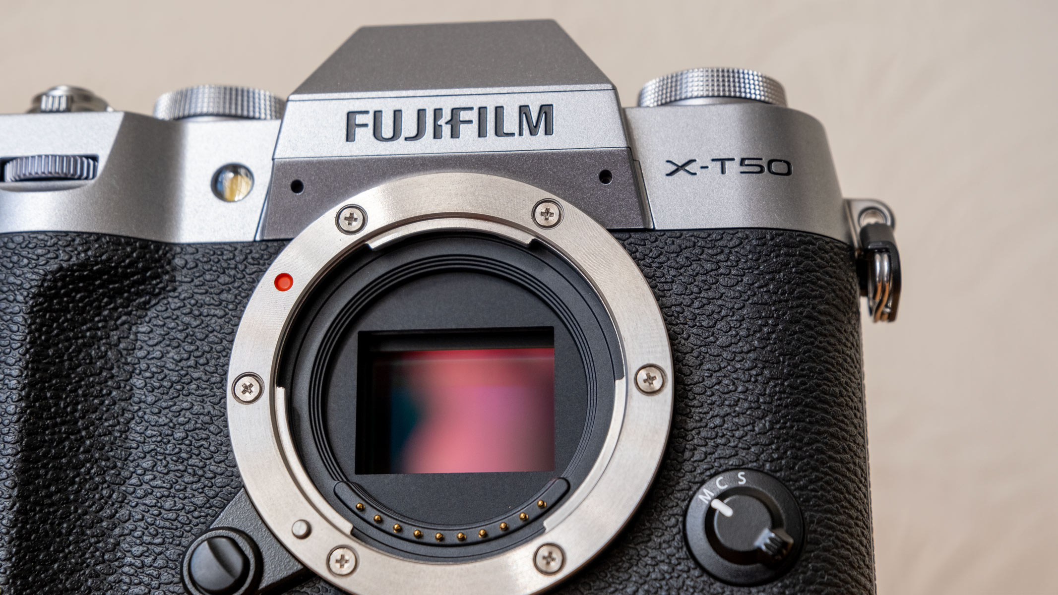 A close-up of the front of the Fujifilm X-T50