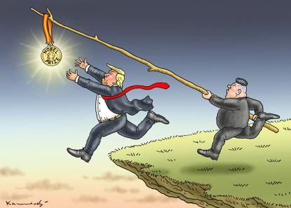Political cartoon US Trump Kim Jong Un Nobel prize North Korea nuclear summit