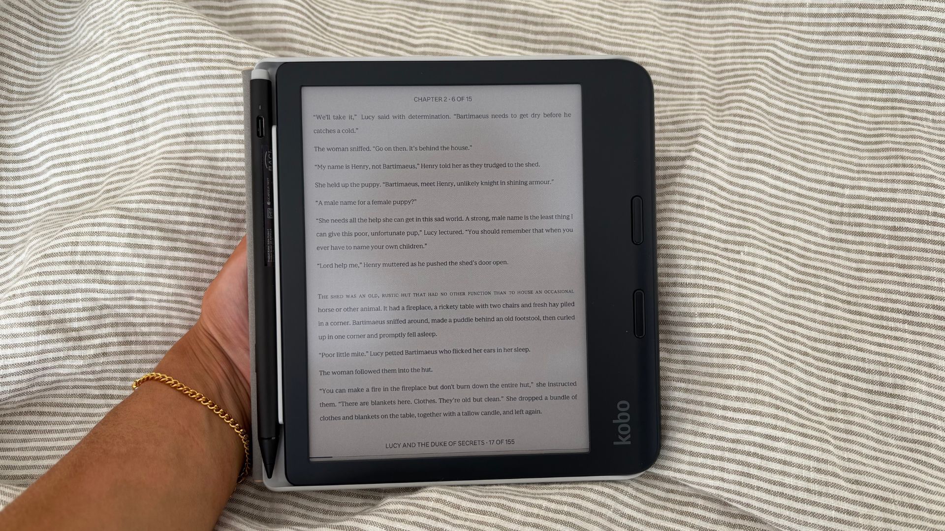 Kobo Libra Colour on the bed