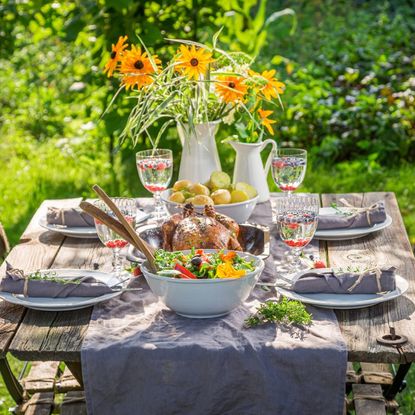 An outdoor table set for four