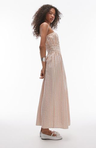 Stripe Strapless Cotton Seersucker Cover-Up Maxi Dress